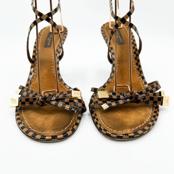 Louis Vuitton LV Damier Ebene Patent Heels Sandals EU 40 US 10 - Picture 4 of 12